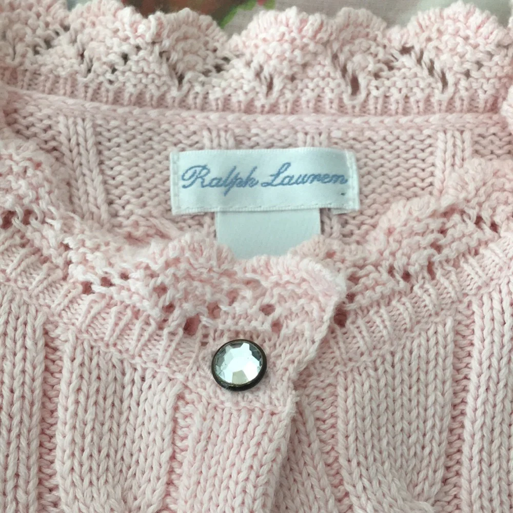 New Ralph Lauren pink crocheted rhinestone sweater